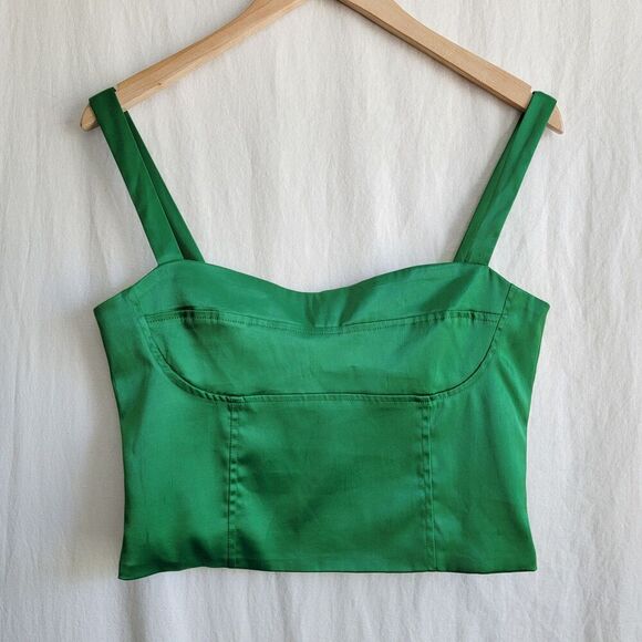 superdown Tops - Superdown Tiana Bustier Green Satin Zip Up Cropped Tank Top Size Small